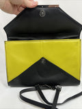 R & J Black￼ Yellow Purse Fold Clutch Shoulder Strap ? Magnet Closure Envelope