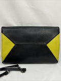 R & J Black￼ Yellow Purse Fold Clutch Shoulder Strap ? Magnet Closure Envelope