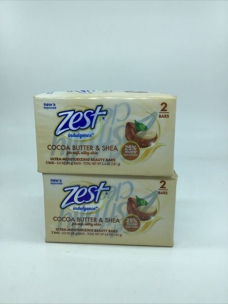 (2) Zest Creamy Indulgence Cocoa Butter Shea Soap Bars 3.2 oz  4 Bar Total