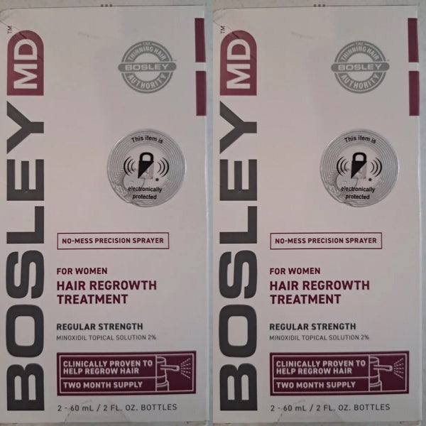 (2) Bosley MD Regular Strength Minoxidil 2% WOMEN Two Months Supply COMBINESHIP