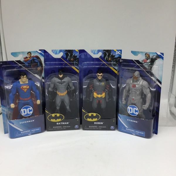 (4) Dc Comic Superhero Batman Superman Robin Cyborg ￼ 6 Inch Action Figure ￼