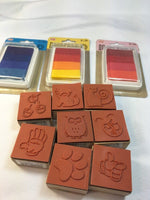 11 DCI Kids Rubber Stamps & Ombré Ink Blue Red Black Lot Bundle  Animal School