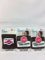 (3) SCUNCI  No Damage Hair Tie Ponytail Holder Brown 46 Total Stretchy Shiny