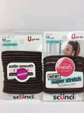 (3) SCUNCI  No Damage Hair Tie Ponytail Holder Brown 46 Total Stretchy Shiny