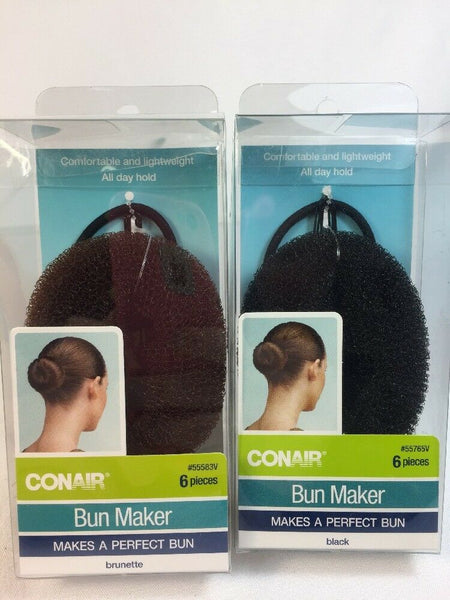 (2) Conair Bun Maker Kit Black & Burnette 6piece