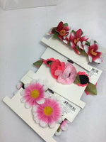 (3) Hair Tie Flowers Head Band Festival Wrist Bracelet Daisy Pink Petal
