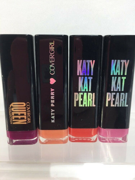 (4) Covergirl Queen Katy Kat Lipstick Pearl Matte Violet Apricat Pounce Pink