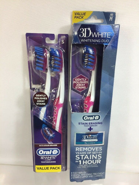 (3) Oral-B 3d White Luxe Pro-Flex Toothbrush Soft -3d Whitestrips Express Medium