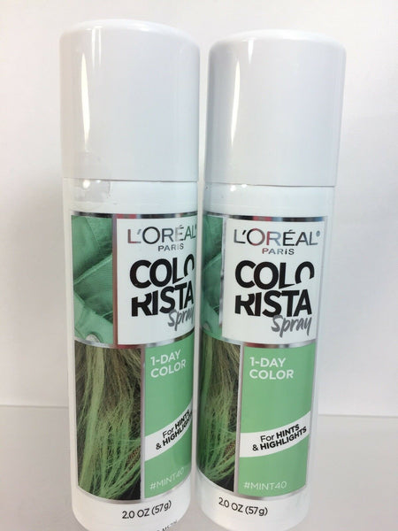(2) L'Oréal #Mint40 Spray Colorista 1 Day Hair Color Highlight Mint Green 2oz