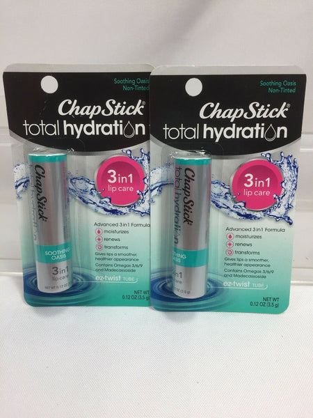 (2) ChapStick Soothing Oasis Total Hydration Moisture 3 In 1 Lip Care .12oz