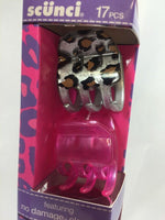 Scunci 17pcs Gift Set Brush Hair Ties Claw Clips Pink Animal Print Leopard