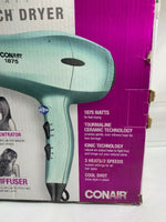 Conair 1875 Watt Velvet Touch Dryer Fast Drying Comfort Grip Diffuser 3 Speed