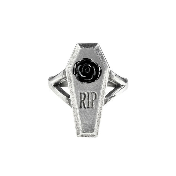 Alchemy Gothic R235  RIP Rose Ring Coffin Black Rose England