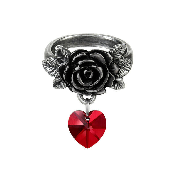 Alchemy Gothic R214 Cherish Ring Red Heart Swarovski Crystal Black Rose England