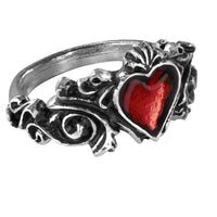 Alchemy Gothic R134  Betrothal Ring red heart floral scroll