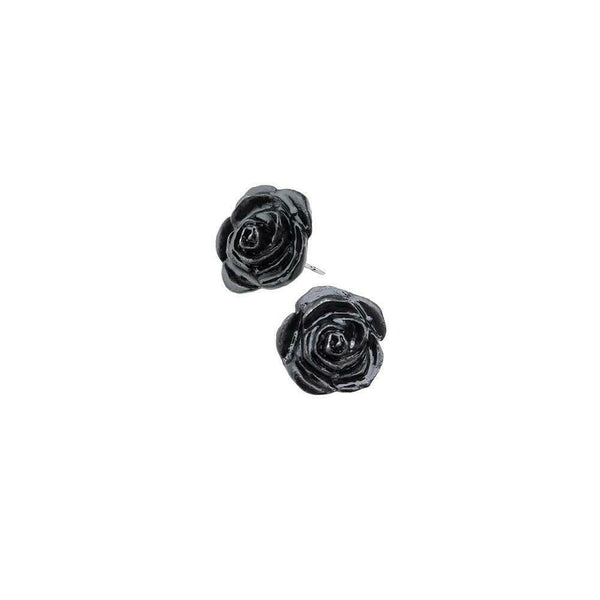 Alchemy Gothic E339  Black Rose Studs Earrings