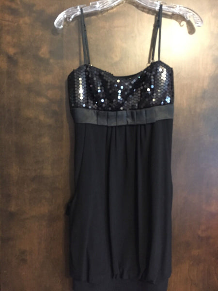 Cache Sz 10 Black Sequin & Knit Bubble Pocket Dress Club Evening Comfy