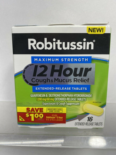 Robitussin Max Strength 12hr Cough & Mucus Relief 16 extended Release Tab 12/20