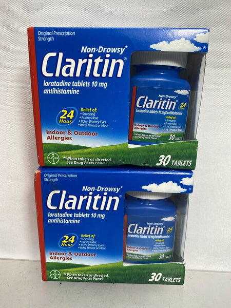 (2) Claritin 24Hr Non-Drowsy Allergy Relief 30 tablets (60) 10 mg Sealed 9/20+