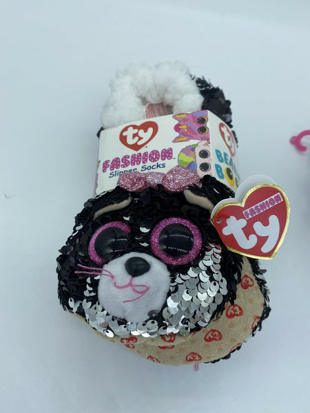 TY BEANIE BOO'S Medium Kiki Kitty Cat Black Fashion Slipper Socks Sequin Plush