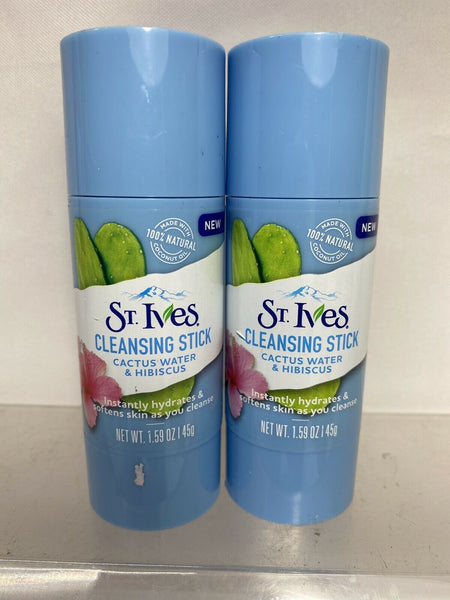(2) St. Ives Cleansing Stick Cactus Water & Hibiscus Face Body Wash 1.59oz