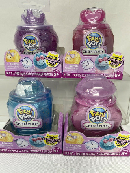 (4) Pikmi Pops Surprise Cheeki Puffs Scented Shimmer Puff & Powder Purple Pink