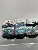 (3) Scunci Original Thick Hair Tie Scrunchies Fabric Black Purple 6 Pack (18ttl)