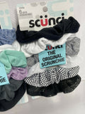 (3) Scunci Original Thick Hair Tie Scrunchies Fabric Black Purple 6 Pack (18ttl)