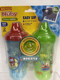 2pk Nuby Trainer Sipeez Easy Sip Fun No Leak Bottle Insulated Blue Green 9oz