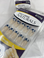 (2) Nailene Daily Wear Natural Medium Glue On 24 Nails Blue Diamonds French