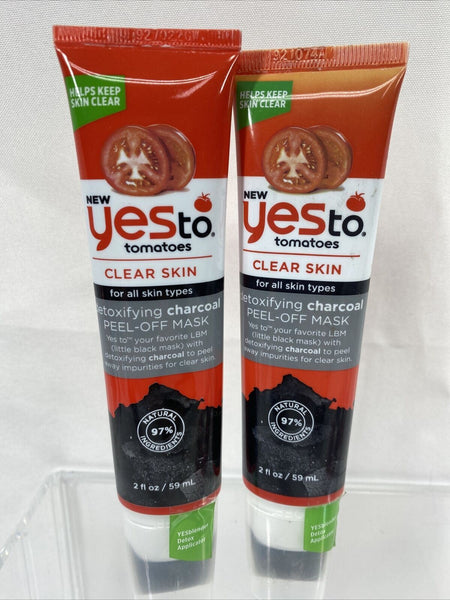 (2) YES to Tomatoes PEEL-OFF MASK CLEAR face Detoxifying Charcoal 2oz Applicator
