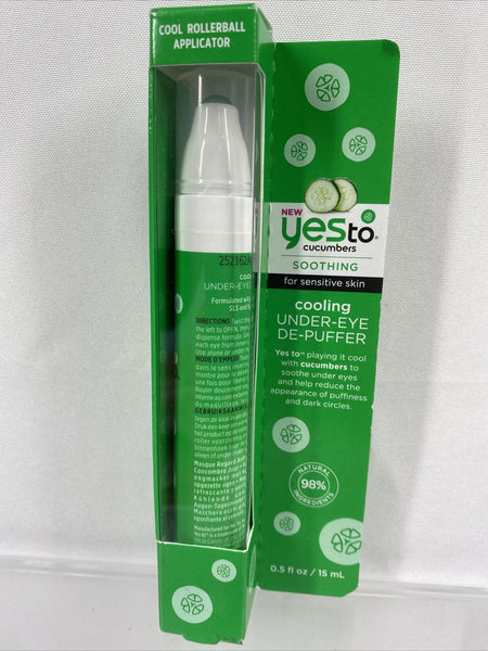 Yes To Cucumbers Soothing Cooling Under EYE DE-PUFFER Sensitive Roller Ball .5oz