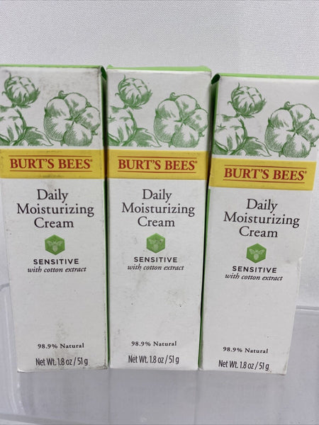(3) Burt's Bees Daily Moisturizer Creme Sensitive with Cotton Extract 1.8 oz