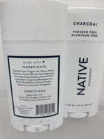 (2) NATIVE Deodorant Natural Charcoal Aluminum Free Paraben Free 2.65 oz