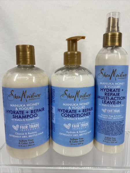 (3) Shea Moisture Hydrate Repair Shampoo & Conditioner Manuka Honey Yogurt 13oz
