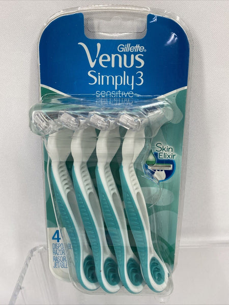 Gillette Venus Simply 3 Sensitive Women Disposable Razors Elixir 4pk COMBINESHIP