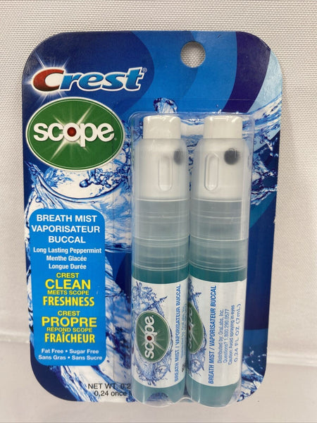Crest Scope Breath Mist Peppermint 2 Spray Bottles .24oz *Buy More & Save*