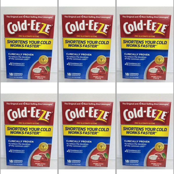 (6) Cold-Eeze Natural Cherry Zinc Lozenges 18ct  ea cough Cold Symptoms