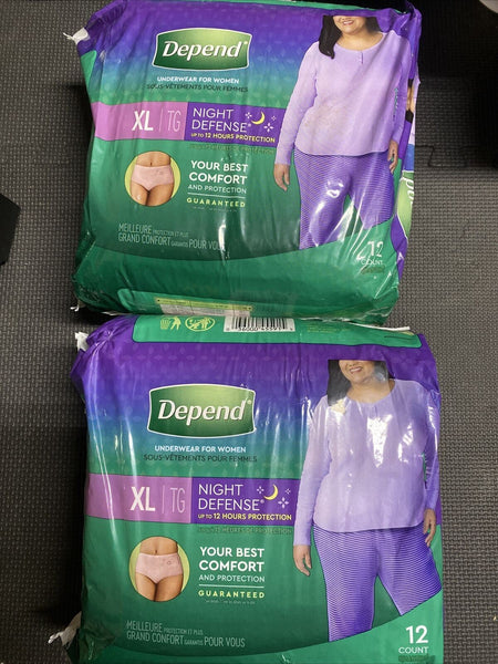 (2) Depend Night Defense Incontinence Overnight Underwear Women XL 12 Count 24tl