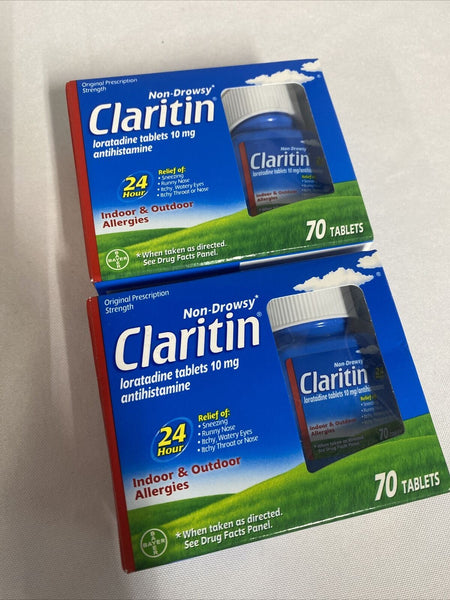 (2) Claritin 24Hr Non-Drowsy Allergy Relief 70 tablets 10mg 2/21+ 140Total CP 90