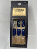 IMPRESS Couture Haute PRESS ON NAILS Medium Shiny Blue Gold Rhinestone 79986