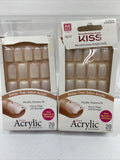 (2) KISS 28 Glue & Press Salon Acrylic Nails Natural Medium Length KSAN02 #67898