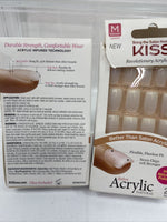 (2) KISS 28 Glue & Press Salon Acrylic Nails Natural Medium Length KSAN02 #67898