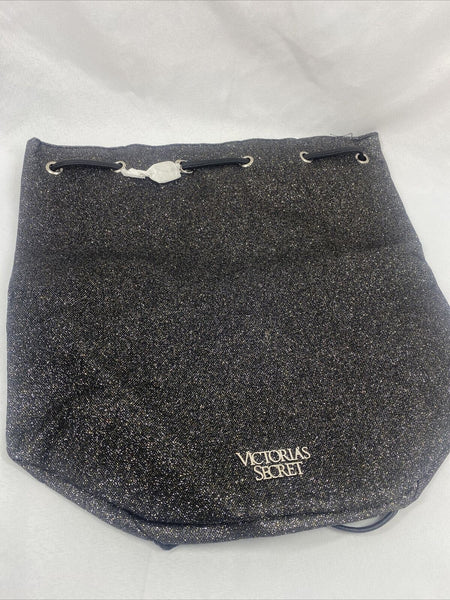 New Victoria’s Secret Drawstring backpack Glitter Silver Black Bag Tote