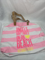 New Victoria’s Secret Pink White Stripe Angels Landed Beach Bag Tote Gym