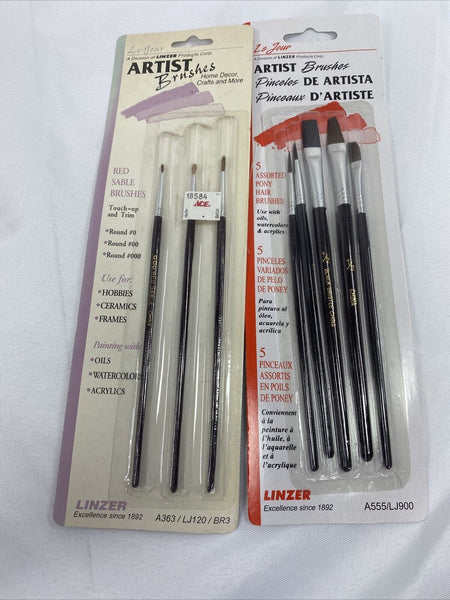 (2) Linzer Le Jour Artist Brushes Pony Hair 5pc & 3pc 0 00 000 paint fine 1/2