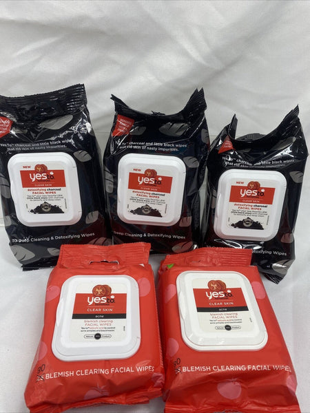 (5) Yes to  Tomato  Detoxifying￼ Charcoal blemish facial￼ Towelette Wipes 30ct e