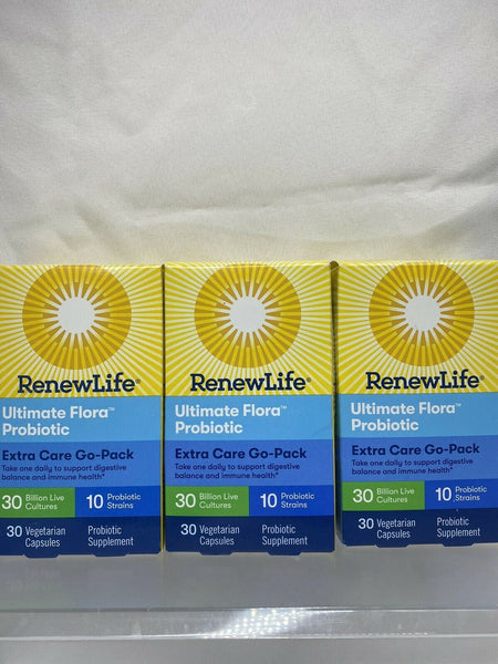 (3) Renew Life Ultimate Flora EXTRA CARE GO PACK 30 Billion Probiotic 90ttl 8/21