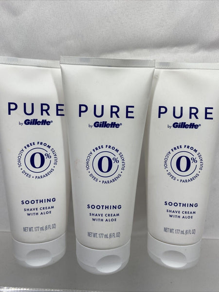 (3) Pure by Gillette Soothing Shave Creme with Aloe 6 oz ea.