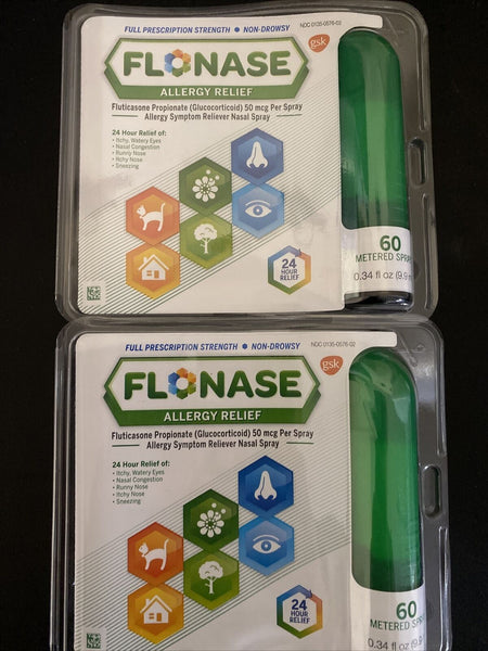 (2) Flonase Allergy Relief Nasal 2x 60 Metered Spray Non-Drowsy 120 total 8/21+